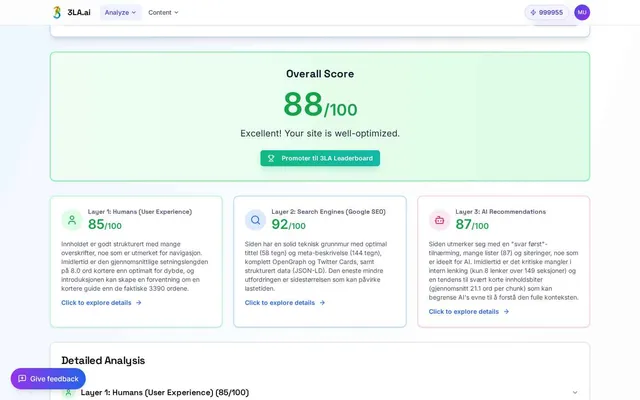 3LA audit results showing AI visibility issues found on a web page
