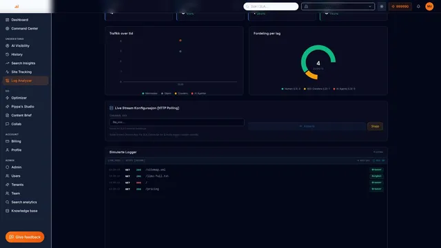 Log Analyzer showing which AI crawlers visit each page